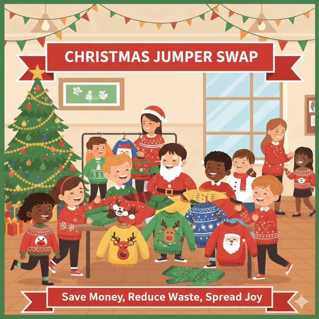 Children at Edgewood Primary School participating in Christmas jumper swap event.