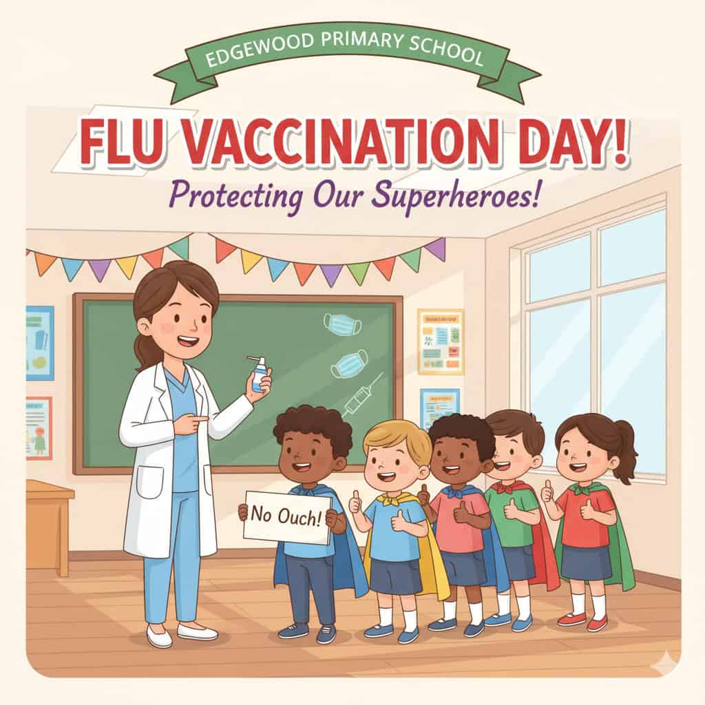 Children receiving flu vaccination at Edgewood Primary School.