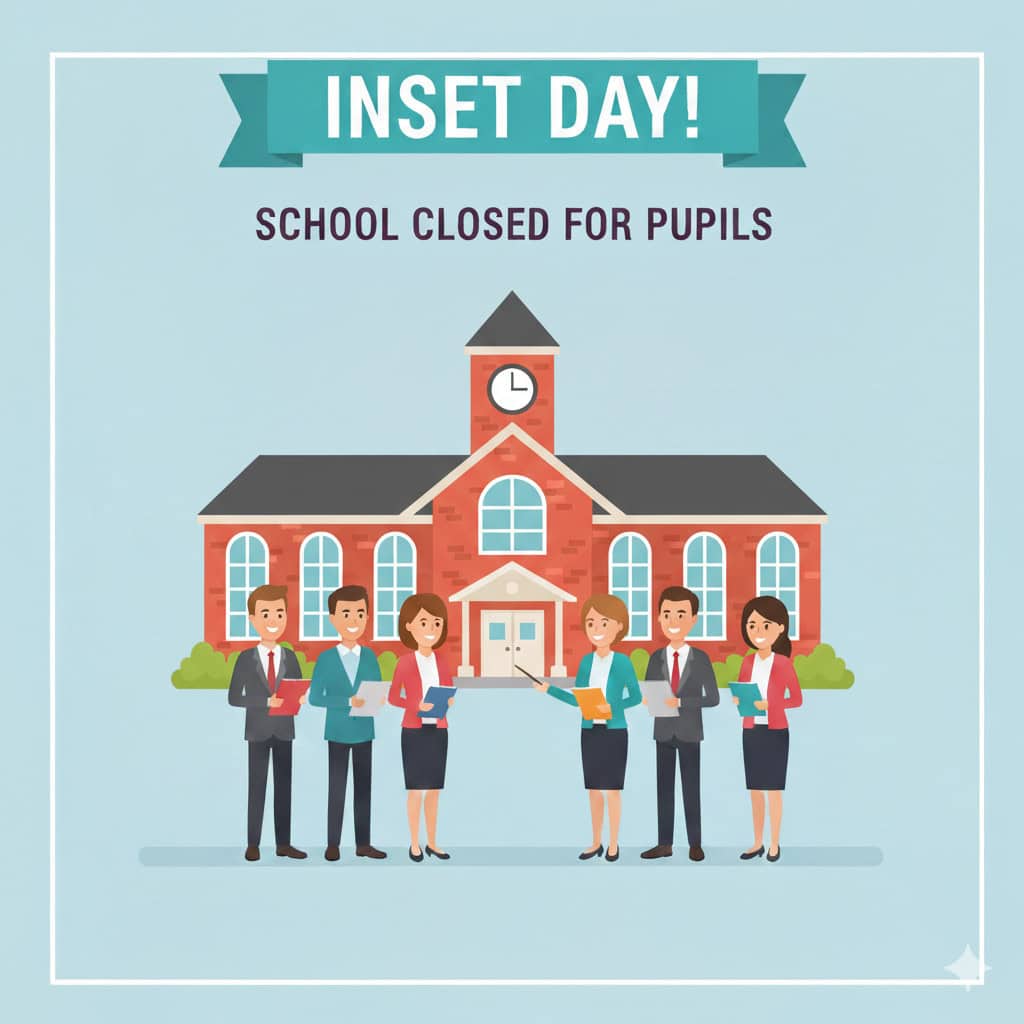 School closed for inset day with staff standing outside Edgewood Primary School.